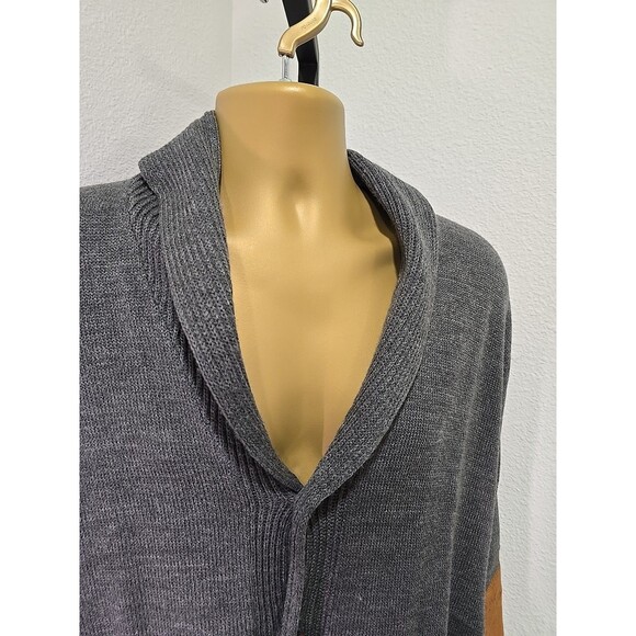 Academia Preppy Shawl Collar Gray Cardigan Sweater Elbow Patch Haband Mens Large - Picture 2 of 9